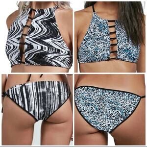 Volcom Stay Tuned Reversible Crop Bikini Striped Side Tie NWT US Small